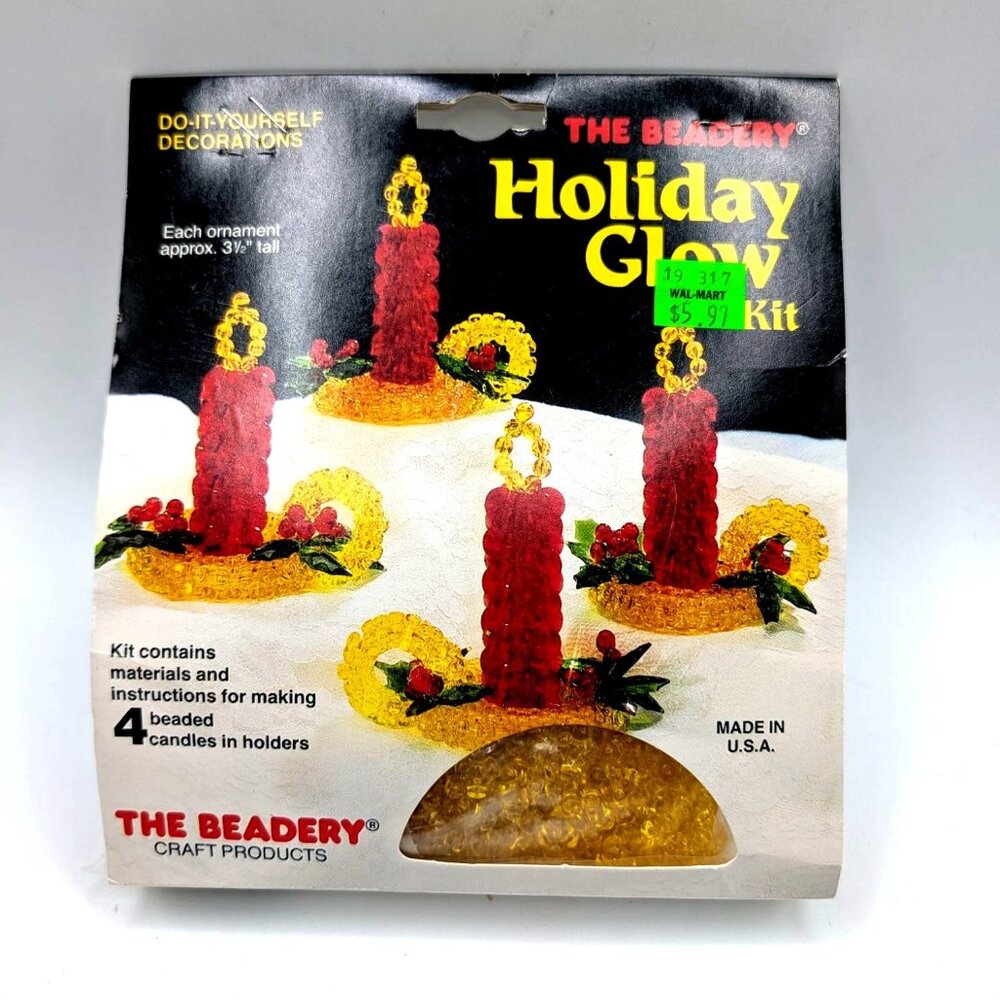 The Beadery Holiday Glow Kit Makes 4 Beaded Candle Ornaments DIY Craft 1988 Made